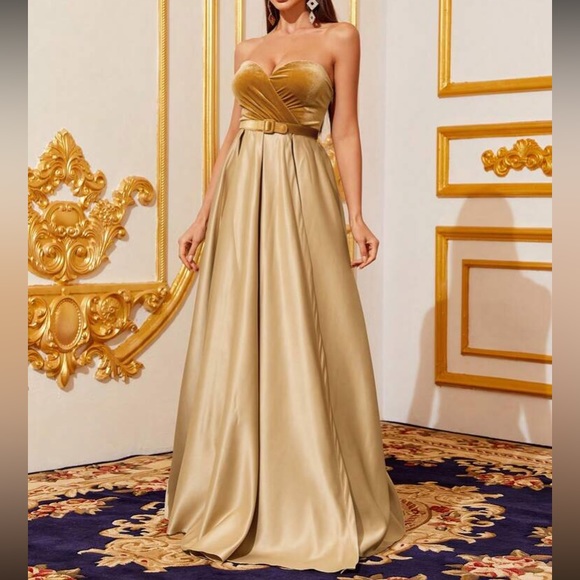 Luxe slit thigh satin party formal evening dress - Picture 4 of 6